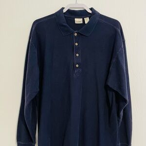 Men's LLBEAN Grunge Navy Blue Long-Sleeve Polo Size Large LP lol